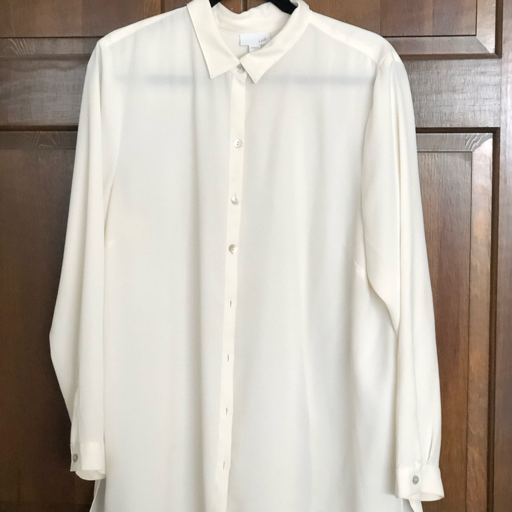 J. Jill White Long-Sleeve Blouse with Textured Weave